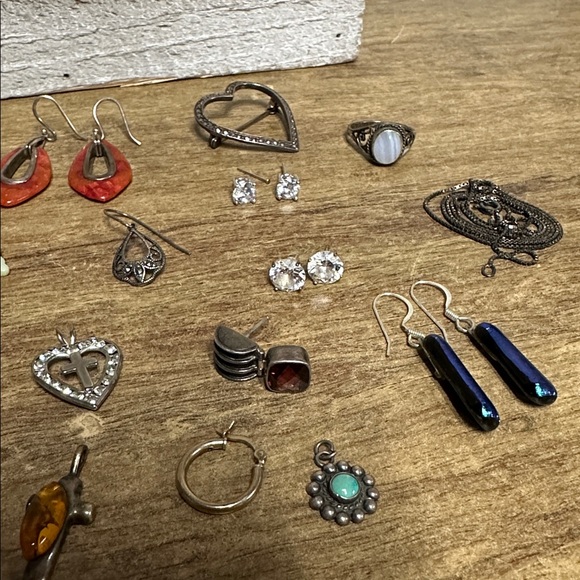 Sterling silver 925 earrings pendants rings brooch necklace chains jewelry mix - Picture 3 of 10